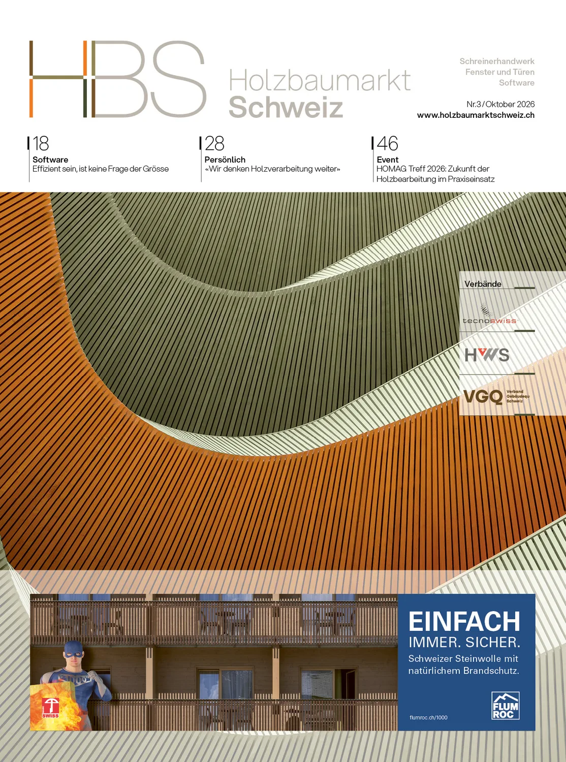 Titelseite der Ausgabe 03/26 von Holzbaumarkt Schweiz